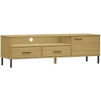 vidaXL Armoire TV OSLO avec pieds métalliques Pin massif brun