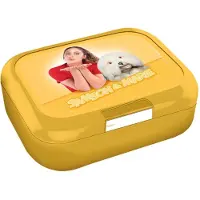 Studio 100 Samson & Marie - Boîte à biscuits jaune - Avec étiquette personnalisée, Boîte à gâteau, Jaune