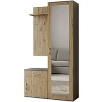AX Living Garde-robe avec miroir Magnola - 100 cm de large, Gris & chene Artisan