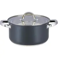 Alpina Casserole pour induction, avec couvercle en verre, 22 cm, 4,7 L - En acier inoxydable