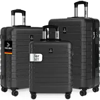 Deuba Set de 3x Valises Rigides M, L, XL - Serrure intégrée – Noir