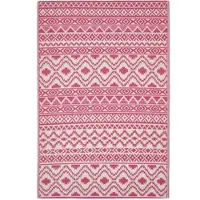 Homescapes Tapis d'extérieur résistant aux intempéries, rose et blanc, 180 x 270 cm, tapis de jardin Tia à motifs ethniques, tapis de balcon réversible