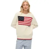 Superdry Americana Flag Crew Sweater Beige 2XS Femme