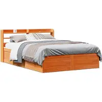 vidaXL Lit en bois massif avec tête de lit brun cireux 135x190 cm pin