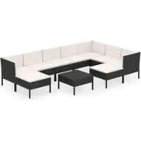 Syfax Salon de jardin 10 pcs avec coussins Résine tressée Noir