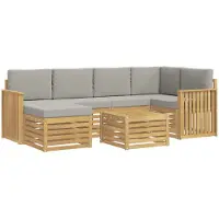 vidaXL Ensemble de canapés d'extérieur , 7 pièces, polyester blanc et gris clair