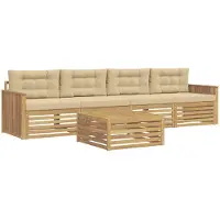 vidaXL Ensemble de canapés d'extérieur , 5 pièces, blanc et beige, bois massif d'acacia