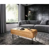 DELIFE Table-basse Shavani 100 x 50 cm, acacia naturel, 1 tiroir, pieds en L, métal noir