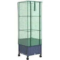 vidaXL Jardinière de jardin avec couverture de serre et roues, bleu-gris, en polypropylène
