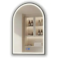 Artforma Miroir de salle de bain LED , forme incurvée, 70 x 100 cm, noir mat, avectactile et traitement anti-buée