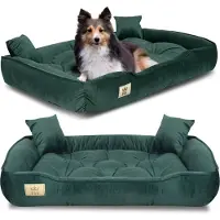 AIO Factory Lit pour chien, parc, 115x95 cm, velours vert foncé