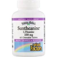Natural Factors , Stress-Relax, Suntheanine, L-Théanine, 200 mg, 60 Comprimés à Croquer (100 mg par Comprimé)