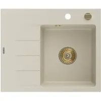 Mexen Ben Evier en granit à 1 niveau avec égouttoir à droite 600 x 500 mm, beige, siphon doré - 6523605000-69-G