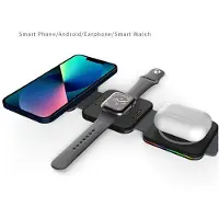 INF Station de charge pliable magnétique avec chargeur sans fil 3 en 1 Black