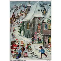 Richard Sellmer Verlag Calendrier de l'Avent A4 « Les joies de la luge » avec paillettes argentées, style rétro