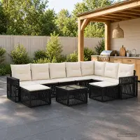 Prolenta Maison Exclusive - Ensemble de canapés de jardin, 10 pièces, 9 places, noir et crème