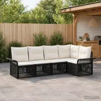 Prolenta Maison Exclusive - Ensemble de canapés de jardin, 5 pièces, modèle 5 places, couleur noire, en résine tressée (poly-rattan)