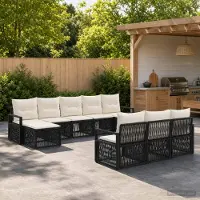 Prolenta Maison Exclusive - Ensemble de canapés de jardin, 10 pièces, 10 places, en résine tressée noire