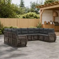 Prolenta Maison Exclusive - Ensemble de canapé de jardin, 9 pièces, gris et gris foncé, en résine tressée (poly-rattan)
