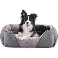 Famanu Lit pour chien anti-stress gris pour chiens de petite et moyenne taille, 76 x 61 cm, lavable, en peluche, lit pour chien, anti-anxiété, confortable, antidérapant, pour chiens de taille moyenne.