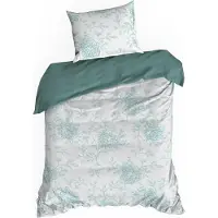 Eurofirany | Parure de lit - Linge de lit - 140 x 200 cm - 100 % coton - blanc et vert - Ensemble de housses de couette - à motifs floraux