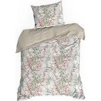 Eurofirany | Linge de lit - 140 x 200 cm - blanc - rose - 100 % coton - taie d'oreiller - motif de feuilles