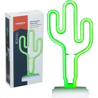 Grundig Lampe de table sans fil Neon Cactus - Lampe de table à 53 LED avec port USB-C - Lampe de bureau LED rechargeable - Éclairage vert