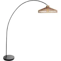 Steinhauer Lampe à arc noir Solva avec une teinte en bambou Ø50cm