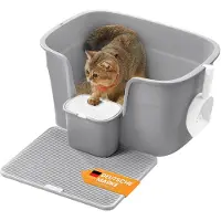 Feandrea Litière pour chat , avec des parois hautes – gris colombe