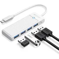 ORICO Hub USB PAPW4A-C3 à 4 ports, 4x USB-A 3.0, 1,8 m - blanc (USB-C, 4 ports), Station d’accueil + hub USB, Blanc