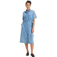 Dockers Button Front Short Sleeve Midi Dress Bleu M Femme