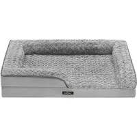 OEM Lit orthopédique pour chiens de taille moyenne, canapé imperméable avec housse en peluche amovible, 91 x 68 x 16 cm, gris
