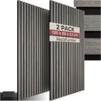 TecTake Panneau mural acoustique - Lot de 2 - 60 x 120 cm - 1,44 m² - taille réglable - lattes en MDF et placage bois - Insonorisation - Décoration - Assemblage facile - Chêne gris clair