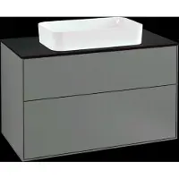 Villeroy & Boch Finion meuble sous lavabo, 2 tiroirs, avec éclairage, vasque au centre, avec trou pour robinetterie, 1000x603x501mm, Glass Black Matt, G23200GM