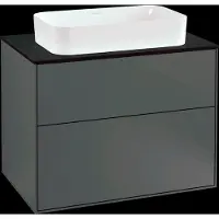 Villeroy & Boch Finion meuble sous lavabo, 2 tiroirs, avec éclairage, lavabo au centre, avec trou pour robinetterie, 800x603x501mm, Glass Black Matt, G22200GK