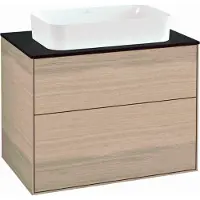 Villeroy & Boch Finion meuble sous lavabo, 2 tiroirs, avec éclairage, lavabo au centre, avec trou pour robinetterie, 800x603x501mm, Glass Black Matt, G22200PC