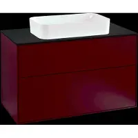 Villeroy & Boch Finion meuble sous lavabo, 2 tiroirs, avec éclairage, vasque au centre, avec trou pour robinetterie, 1000x603x501mm, Glass Black Matt, G23200HB