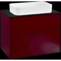 Villeroy & Boch Finion meuble sous lavabo, 2 tiroirs, avec éclairage, lavabo au centre, avec trou pour robinetterie, 800x603x501mm, Glass Black Matt, G22200HB