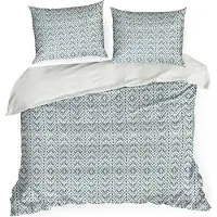 Eurofirany | Linge de lit - Parure de lit - crème et bleu - 160 x 200 cm - 100 % coton - Literie - Motif géométrique