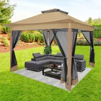 SANOPY Pavillon 3,6 x 3,6 m, pavillon pliable, chapiteau, tente de jardin avec 4 panneaux latéraux en gaze, protection UV 50+, double toit avec trou d'aération, sac de transport inclus