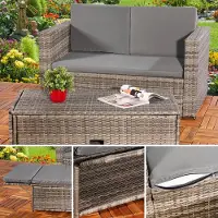 Feel2Home Canapé de jardin repose-pieds Lounge Polyrattan Outdoor Möbel Garniture Couchset grise