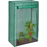 Relaxdays 3 serres à tomates, jardin, balcon, serre en plastique pour tomates, HBT 150 x 100 x 50 cm, acier et film PE, vert