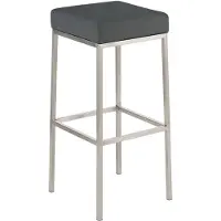 CLP Tabouret de bar , revêtement en similicuir, assise et structure rembourrées, avec repose-pieds. Couleur : gris. Structure : acier inoxydable