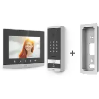 Avidsen Système d'interphone vidéo Code, avec caméra, clavier à code, écran 7 pouces au design miroir, raccordement à 2 fils, maison pour 2 familles, extensible, installation simple, vision nocturne