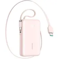 JOYROOM Powerbank JR-PR2L 10000mAh 35W avec câble USB-C rétractable intégré et câble Lightning pour connexion - rose