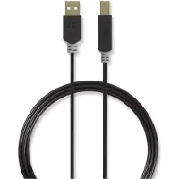 Nedis Câble USB - USB 2.0 - USB-A mâle - USB-B mâle - 480 Mbps - Plaqué or - 2,00 m - Rond - PVC - Anthracite - Boîte