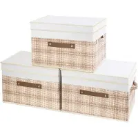 Markenlos Tissus pliables Boîte de rangement Motif Patchwork - Lavable - Set de 3 - 38x25x25 cm - Marron clair