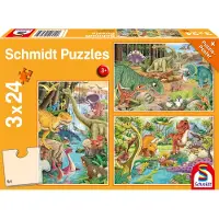 Schmidt Spiele Puzzle 3 Puzzles - Les Dinosaures s'Amusent - 10 à 25 pièces