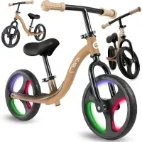 Momi Vélo sans pédales avec roues à led Isoka, 2 ans+, Beige,