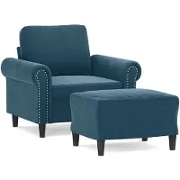 vidaXL Fauteuil avec tabouret bleu 60 cm velours